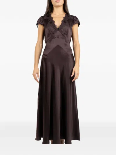 Doen Coraline Lace-trim Silk Maxi Dress In Brown