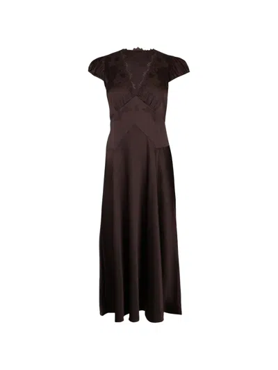 Doen Coraline Lace-trimmed Silk Midi Dress In Brown