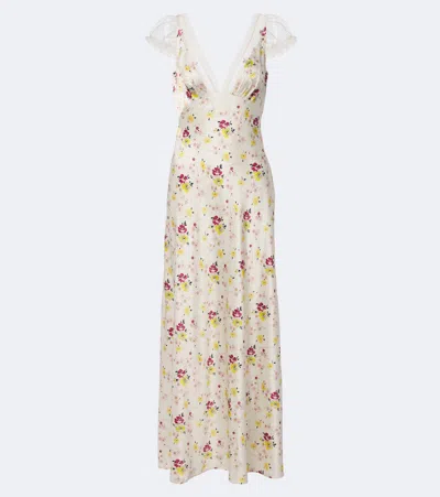 Doen Corelia Floral-print Belted Lace-trimmed Midi Dress In Multi