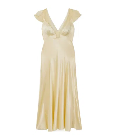 Doen Corelia Tulle-trimmed Silk-satin Midi Dress In Neutral