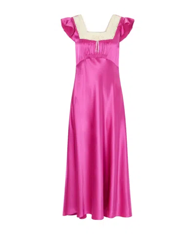 Doen Corina Lace-trimmed Silk-satin Midi Dress In Multi