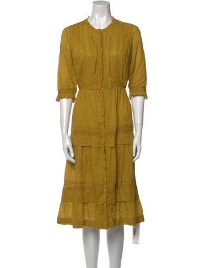 Pre-owned Doen Crew Neck Knee-length Dress In Yellow
