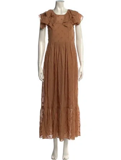 Pre-owned Doen Crew Neck Long Dress In Brown