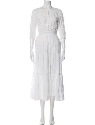Pre-owned Doen Crew Neck Long Dress In White