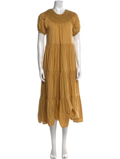 Pre-owned Doen Crew Neck Long Dress In Yellow