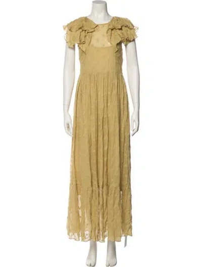 Pre-owned Doen Crew Neck Long Dress In Yellow