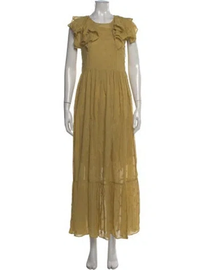 Pre-owned Doen Crew Neck Long Dress In Yellow