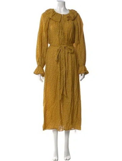 Pre-owned Doen Crew Neck Long Dress In Yellow