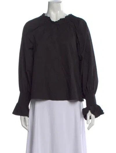 Pre-owned Doen Crew Neck Long Sleeve Blouse In Black