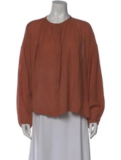 Pre-owned Doen Crew Neck Long Sleeve Blouse In Brown