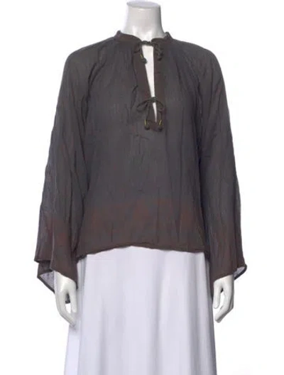 Pre-owned Doen Crew Neck Long Sleeve Blouse In Gray