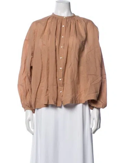 Pre-owned Doen Crew Neck Long Sleeve Blouse In Neutral