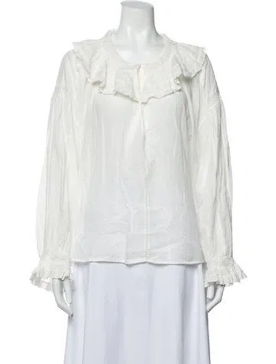 Pre-owned Doen Crew Neck Long Sleeve Blouse In Neutrals