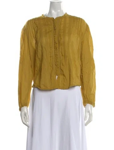 Pre-owned Doen Crew Neck Long Sleeve Blouse In Yellow