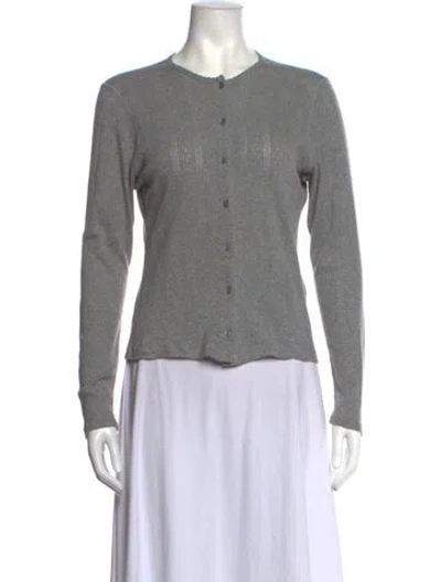 Pre-owned Doen Crew Neck Long Sleeve Button-up Top In Grey