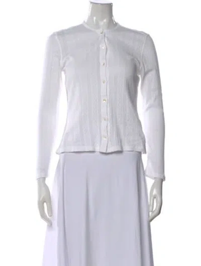 Pre-owned Doen Crew Neck Long Sleeve Button-up Top In White
