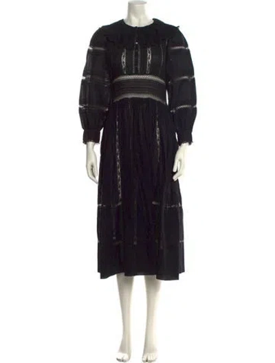 Pre-owned Doen Crew Neck Midi Length Dress In Black
