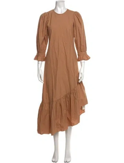 Pre-owned Doen Crew Neck Midi Length Dress In Brown
