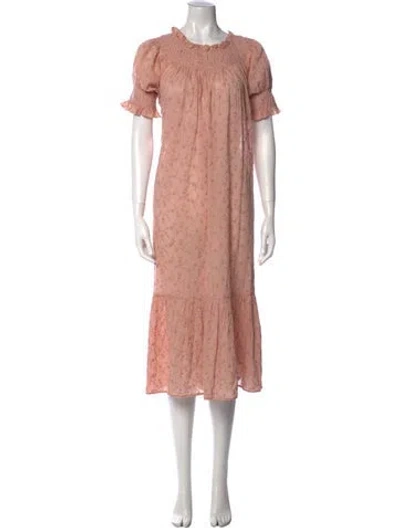 Pre-owned Doen Crew Neck Midi Length Dress In Pink