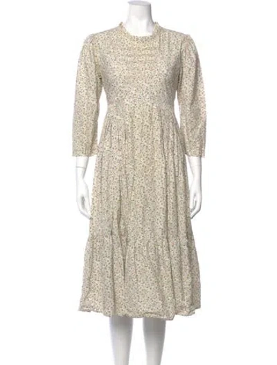 Pre-owned Doen Crew Neck Midi Length Dress In White