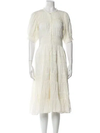 Pre-owned Doen Crew Neck Midi Length Dress In White