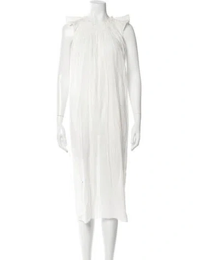 Pre-owned Doen Crew Neck Midi Length Dress In White