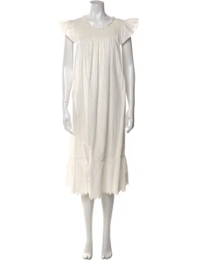 Pre-owned Doen Crew Neck Midi Length Dress In White