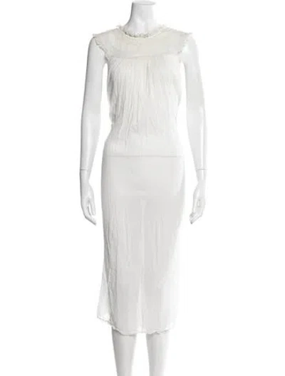 Pre-owned Doen Crew Neck Midi Length Dress In White