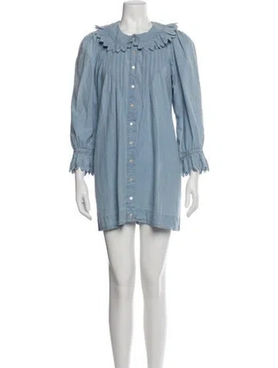 Pre-owned Doen Crew Neck Mini Dress In Blue