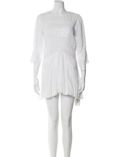 Pre-owned Doen Crew Neck Mini Dress In White