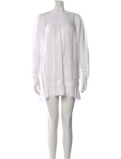 Pre-owned Doen Crew Neck Mini Dress In White