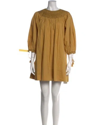 Pre-owned Doen Crew Neck Mini Dress In Yellow