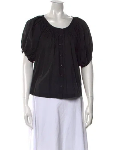 Pre-owned Doen Crew Neck Short Sleeve Blouse In Black
