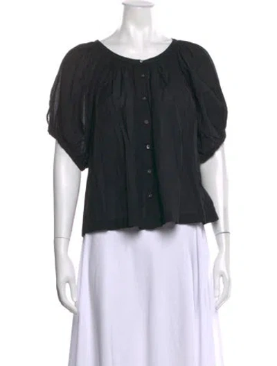 Pre-owned Doen Crew Neck Short Sleeve Blouse In Black