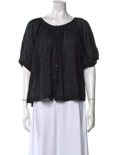 Pre-owned Doen Crew Neck Short Sleeve Blouse In Black
