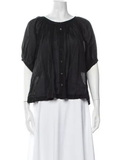 Pre-owned Doen Crew Neck Short Sleeve Blouse In Black