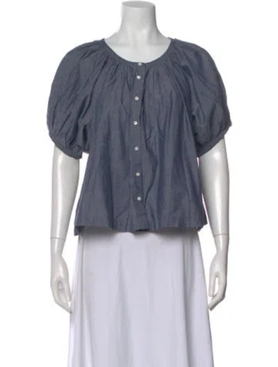 Pre-owned Doen Crew Neck Short Sleeve Blouse In Blue