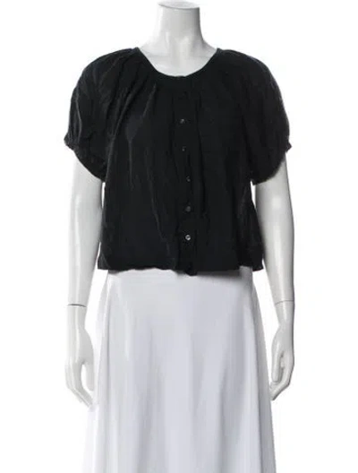 Pre-owned Doen Crew Neck Short Sleeve Blouse In Blue