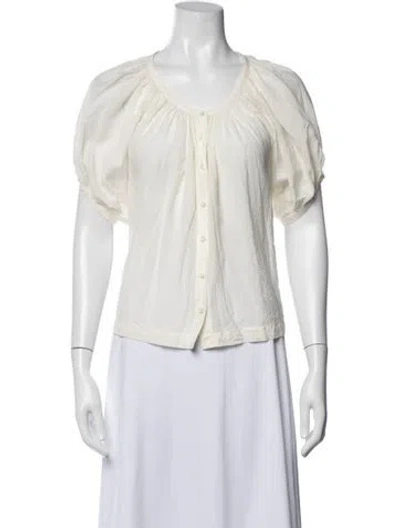 Pre-owned Doen Crew Neck Short Sleeve Blouse In Blue
