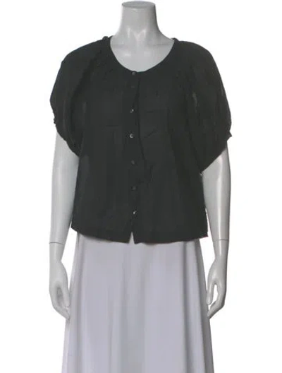 Pre-owned Doen Crew Neck Short Sleeve Blouse In Gray