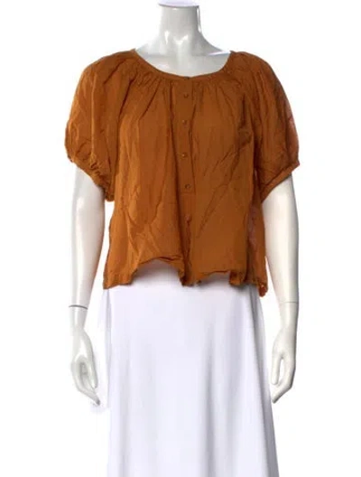 Pre-owned Doen Crew Neck Short Sleeve Blouse In Neutral
