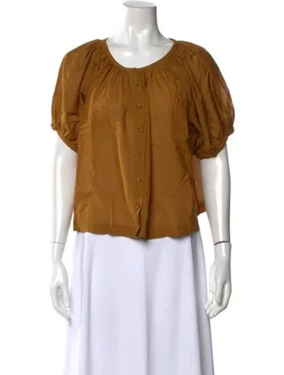 Pre-owned Doen Crew Neck Short Sleeve Blouse In Neutral