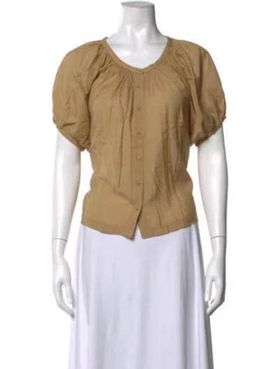 Pre-owned Doen Crew Neck Short Sleeve Blouse In Neutrals