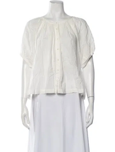 Pre-owned Doen Crew Neck Short Sleeve Blouse In Neutrals
