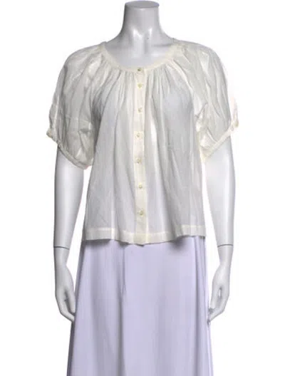 Pre-owned Doen Crew Neck Short Sleeve Blouse In Neutrals