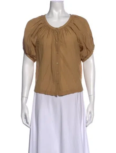 Pre-owned Doen Crew Neck Short Sleeve Blouse In Orange