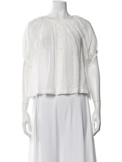 Pre-owned Doen Crew Neck Short Sleeve Blouse In White