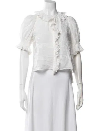 Pre-owned Doen Crew Neck Short Sleeve Blouse In White