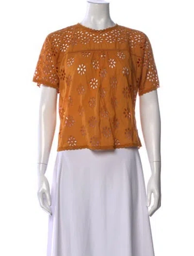 Pre-owned Doen Crew Neck Short Sleeve Crop Top In Orange