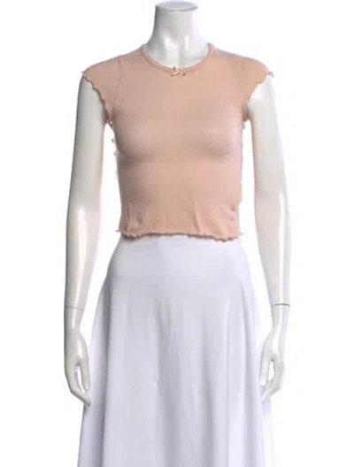 Pre-owned Doen Crew Neck Short Sleeve Crop Top In White